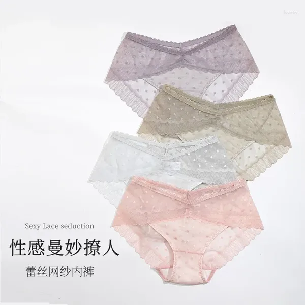 Frauenhöfen 2024 Unterwäsche Sexy Mesh transparente Spitzenbesprechungen Dessous für Frauen mitten in großem Rise groß atmungsaktiv