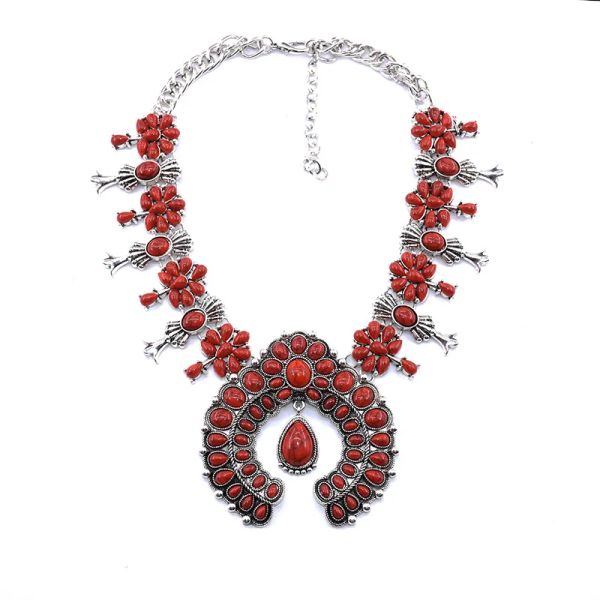 Богемский преувелир Howlite Каменный сквош цветет подвесной ожерелье Женское этническое индийское ожерелье большого ожерелья