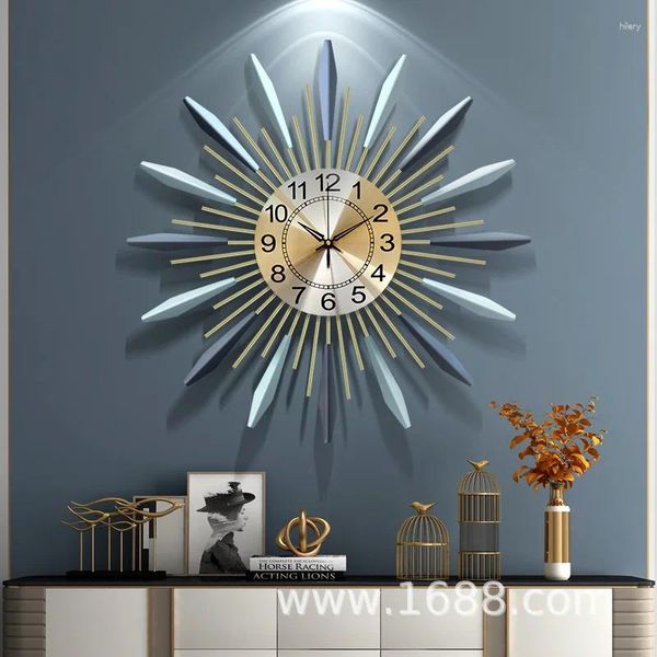 Relógios de parede Luxo Modern Large Large Creative Metal Moda única Moda azul decoração de quartzo