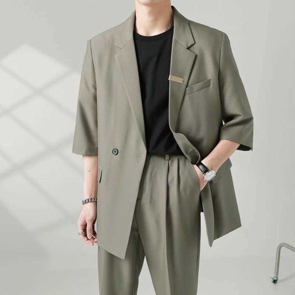 Erkekler Suits Blazers 2023 Erkekler Lüks Rahat Takas Seti Sokak Giyim Sokak Giyim Zarif Koreli Katı 2 Parçalı Pantolon Bahar Palto ve Pantolon