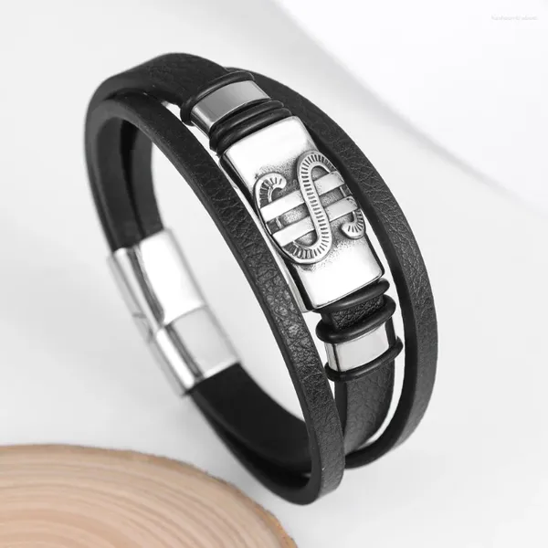 Bangle Trend Multilayer Leather Dollar Браслет очаровательный мужской мода хип -хоп панк аксессуары