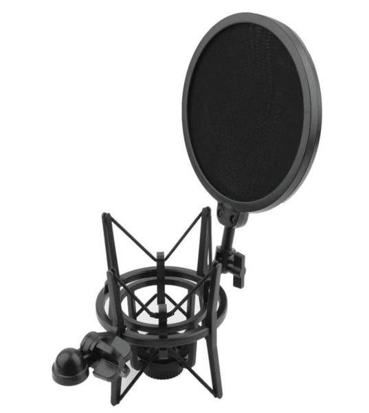 Neuer Mikrofonschock -Mount -Standhalter mit integriertem Pop -Filter -Bildschirm Mikrofonmikrofon Professioneller Schockmontage8774836