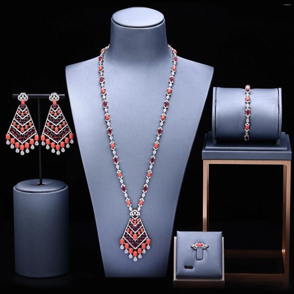 Brincos de decote Conjunto de luxo zirconia dubai jóias de casamento cz anel de pulseira pendente para mulheres designs de estilo elegante de peru elegantes