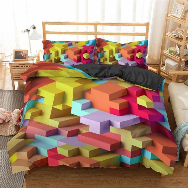 Bettwäsche -Sets 3D -Block -Spielzeugdruckset Bunte geometrische Quiltabdeckung Kinderschlafzimmer Home Textile