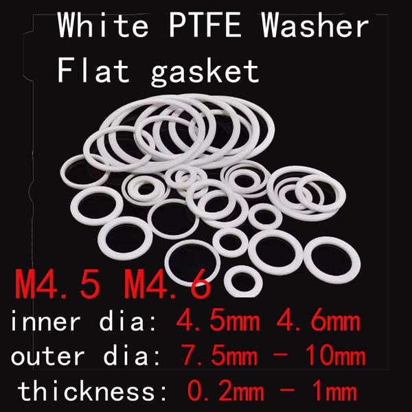 M4.5 M4.6 PTFE bianco rondella piatta GUARNA ROULD RELECATO ANELLO DI SIGNIFICAZIONE 4,5 mm 4,6 mm diametro interno da 7,5 mm-10 mm OD 0,2 mm-1 mm di spessore