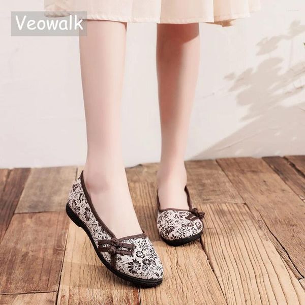 Scarpe casual veowalk donne in tessuto di cotone stampato floreale piatti da balletto con fondo morbido comodo slip su ballerine da donna piatta