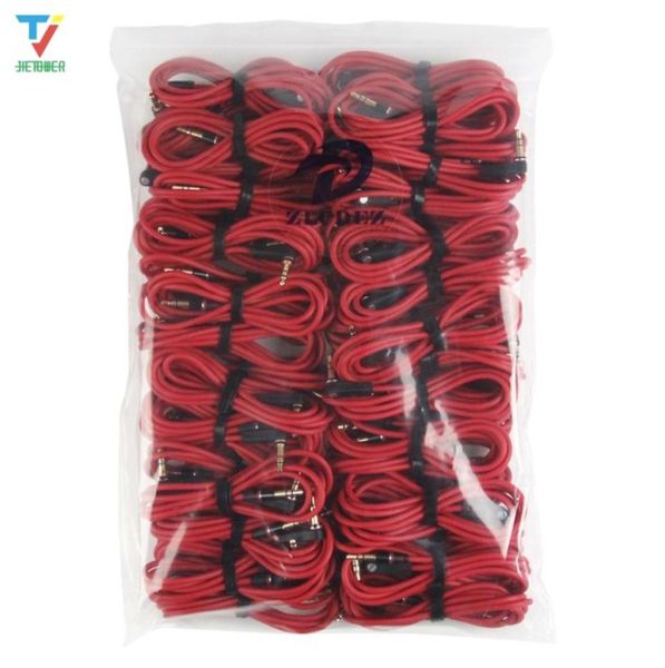 300pcs/lote 1,2m 4 pés vermelho 3,5 mm masculino para masculino 90 graus ângulo reto Aux O Cabo de extensão para mp3 mp4 fone de ouvido pc9067635