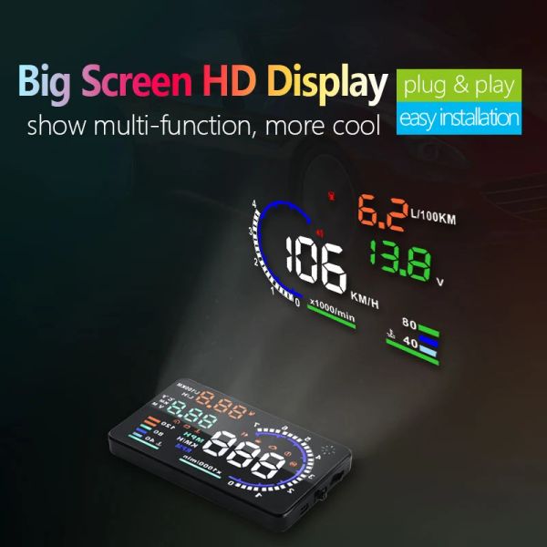 OBD2 HUD Auto Head Up Display A8 HUD Digital Speedometro Display Proiettore Velocità del parabrezza con Acqua di Acqua Acqua RAMPA