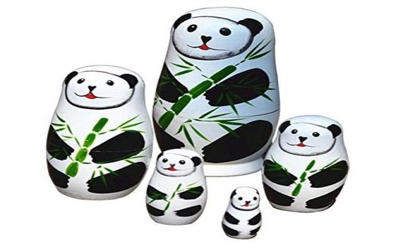 5pcsset sevimli matryoshka rus bebek panda bebekleri el boyalı ahşap oyuncaklar Çin el yapımı zanaat hediyesi1682681