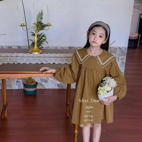 Девушка платья оптовые девушки платье 2024 весенний корейский модный цветной блок Flip Neck
