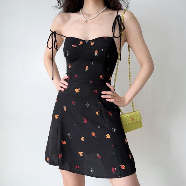 Abiti casual Go Girl Style Fashion Style Fruit Slip Black Slip's Summer's Summer Slip Fit A-Line Gonna