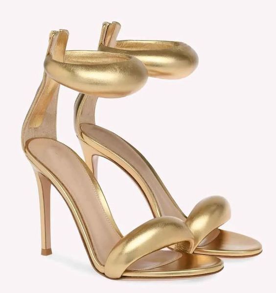 Lüks gianvitos bijoux sandalet ayakkabıları kadınlar rossis yastıklı kayışlar çıplak altın deri yüksek topuklu logogravered fermuarlar seksi gladyatör sandalias eu35-43 yeni