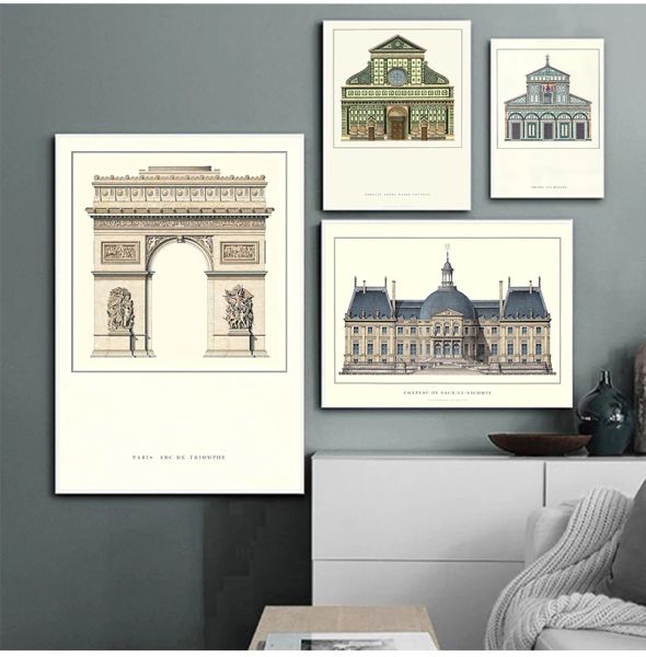 Triptych Classic European Palace famoso scenario Stampe d'arte Poster Architettura Picturi Murate Canvas Dipinta Dis interdulnza domestica