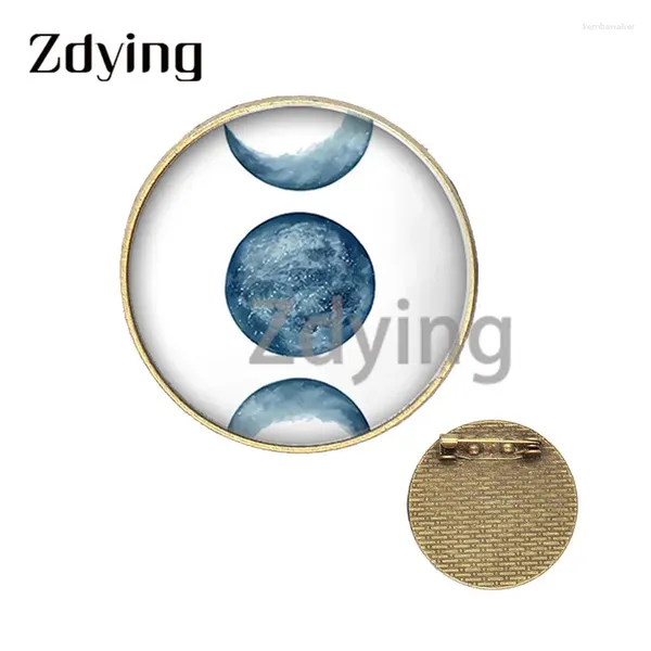 Бруши Zdying Blue Marble Geometry Moon 30 мм Значок Стекло PO Cabochon Dome Antique Silver/Bronze Color Metal Pins Ml370