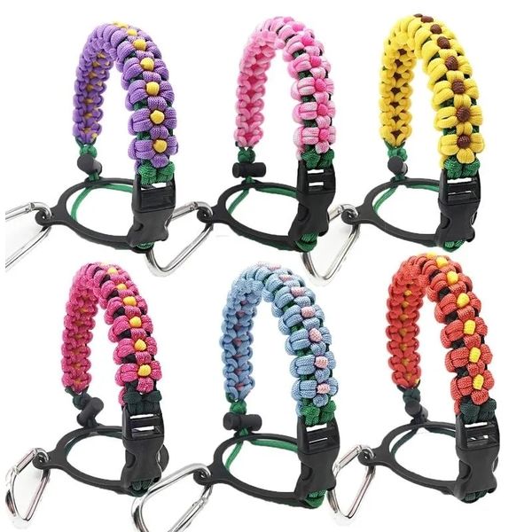 PARACORD HANGELA Sobrevivência Strap cordão de bebida Drinha com anéis de plástico de anel de segurança e carabiner para 12 onças a 64 onças de água larga garrafa para vasos