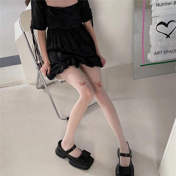 Frauen Socken y2k lolita Mädchen Oberschenkel hohe Strümpfe Strumpfhosen jk japanische Stil Strumpfhosen Schmetterling Druck Kawaii süß