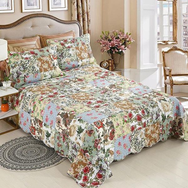 Bedding Sets Flowers Pastoral Quilt Conjunto de lavagem de algodão colchas para a cama Adsed 3pcs lençóis lavados folhas de cobertura de tamanho king size cobertor verde