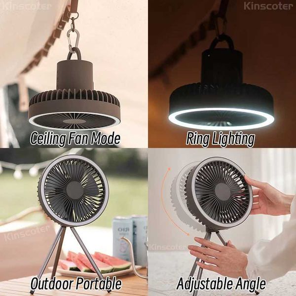 Ventiladores elétricos 10000mAh Campo de camping recarregável a desktop circulador portátil ventilador elétrico de teto sem fio com power bank LED Iluminação tripé