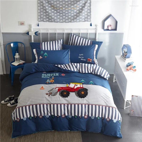 Bedding conjunta kit de bordado para crianças de algodão lavado completo 4 pcs design têxtil aconchegante puro de alta densidade colcha folhas de tampa travesseiros