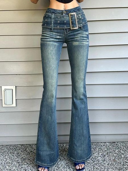 Женские джинсы винтажные растяжения высокой талию Slim Fit Plant Plants 2024 Fashion Clothing