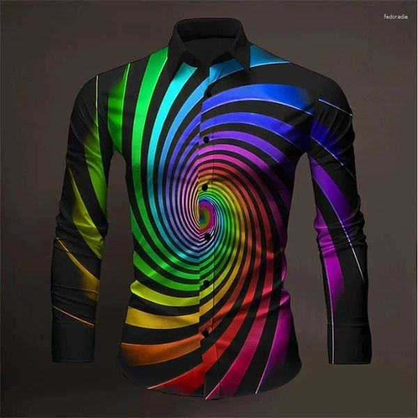 Camisas casuais masculinas 2024 Moda Círculo colorido 3D Tops impressos de festa ao ar livre de alta qualidade suave confortável shir shir