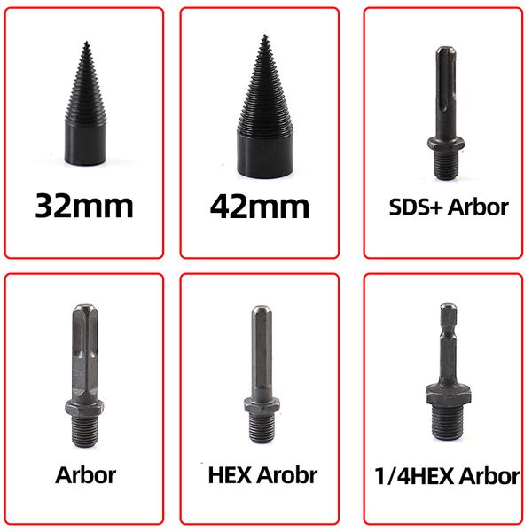 6pcs Firewood Splitter Drill Bit redond/hexade