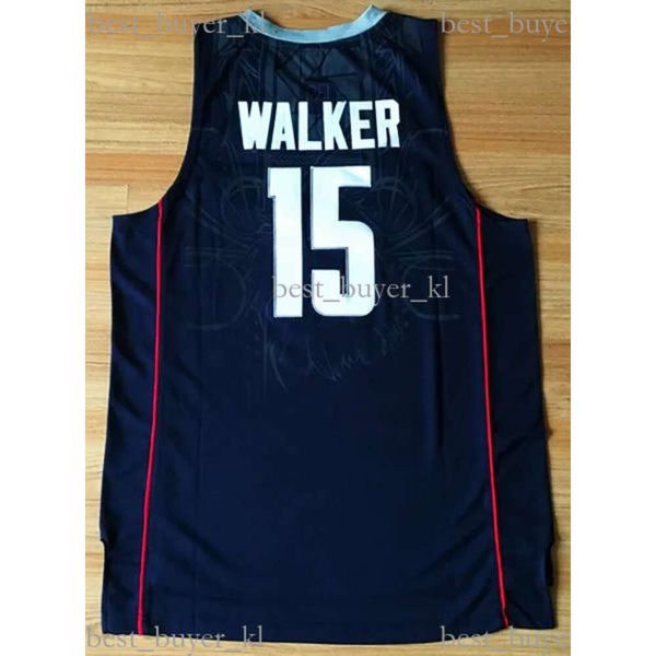 Jersey Kemba Walker #15 UConn Huskies costurou Jersey Hot Basketball S-xxl Navy Blue White Frete grátis 166