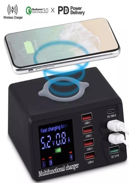 100 Вт Multi USB Fast Charger PD Зарядка QC30 Адаптер US EU UK Plug Wireless Quick Station для смартфона Samsung Huawai7957410