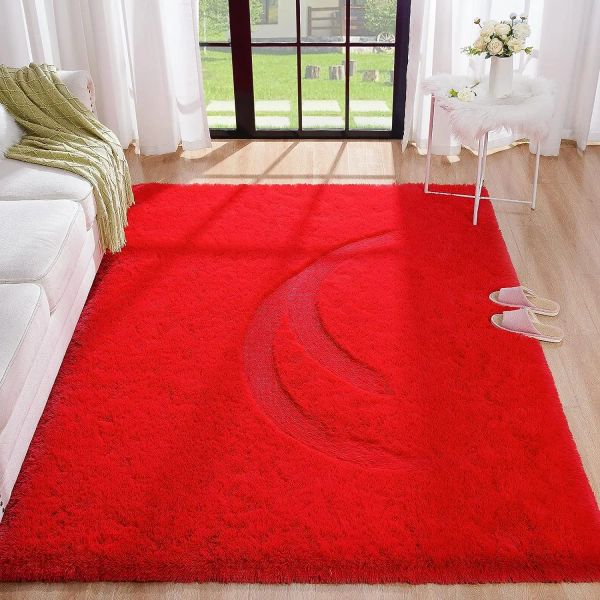 Christmas Red Rug Rapeto Ultra Soft Furry Quarto Crianças Sala de estar da sala de estar desgrenhado tapete