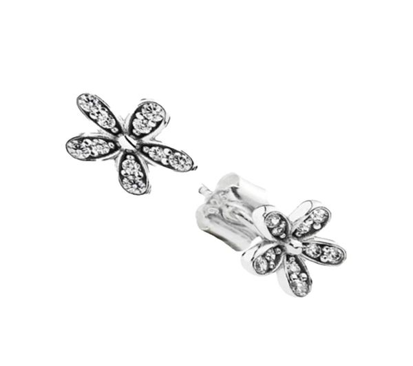 Authentic 925 Silver Daisy Brincos pequenos para joias de casamento de diamante CZ Brincho