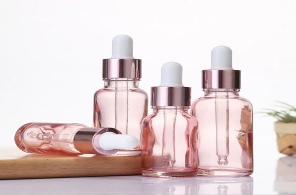 Cherry Pink Glass ätherisches Öl Parfümflasche Flüssigkeit Reagenzie Pipette -Tropfenflaschen mit Roségold Cap 1050ml3338758