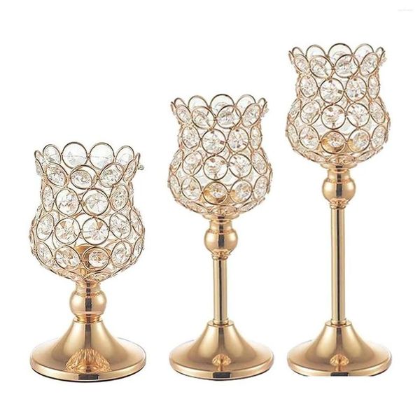 Candelas Candelabras Gold Crystal para Centrões de casamento Mesa de lareira Tabela de casas decorativas Diretas de entrega de castelas dhws5