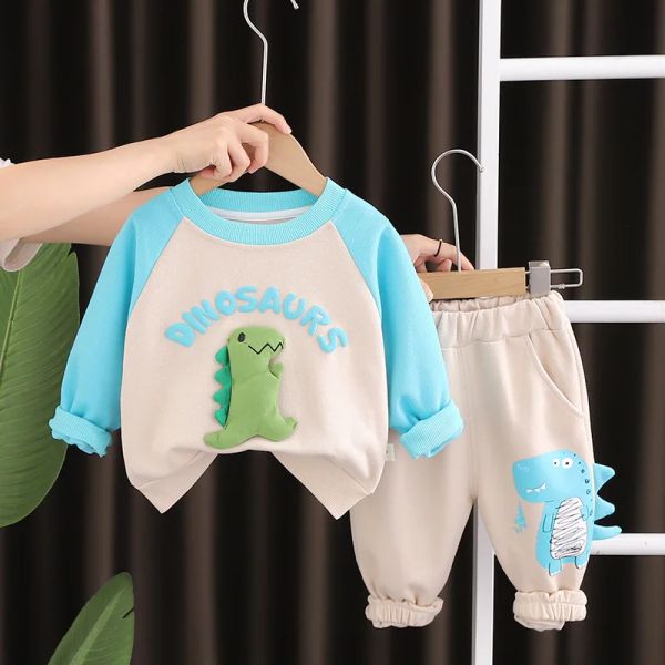 Hose Baby Luxus Designer Girl Boy Outfit Set Kleidung für Kinder Cartoon Dinosaurier Oneck Pullover Langarm T -Shirts und Hosenanzüge