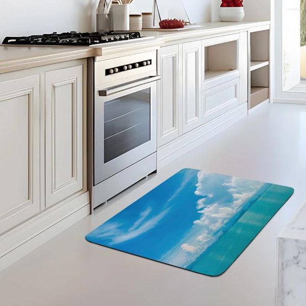 Teppiche blaue Himmel Wolken HD -Druck Custom Teppich Home Decor Matte Küche für Waschraum Nicht -Slip -Boden Yoga -Tür
