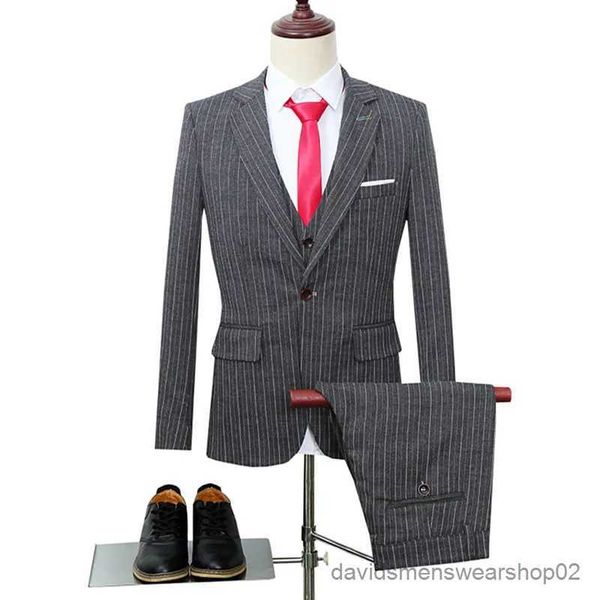 Abiti da uomo Blazer Banchetto maschile matrimonio plus size in tre pezzi di pantaloni blazer blazer set / maschio in stile britannico giacca a strisce verticale