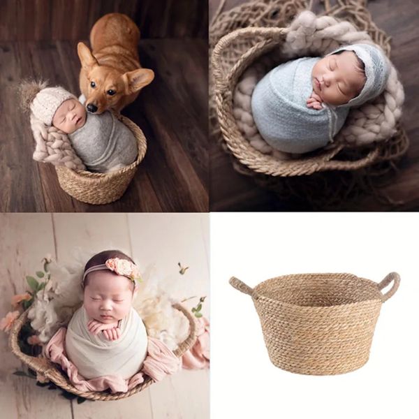 Born Pographs Props Pograph Acessori Natural Straw, tecido de palha fotografia infantil Baby Milestone PO Shoot 240407