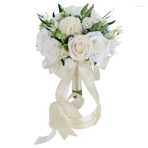 Fiori decorativi bouquet da sposa per matrimoni White Champagne Rose Flower Bride Centrotavola per la festa B03E