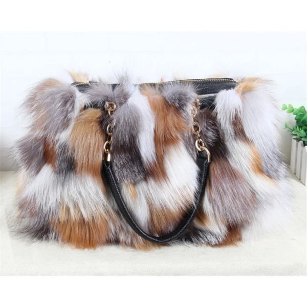 Bolsa de peles de raposa real inverno feminino designer de bolsas de luxo para festas de festa de couro de alta qualidade bolsa de peles natural bolsa de peles