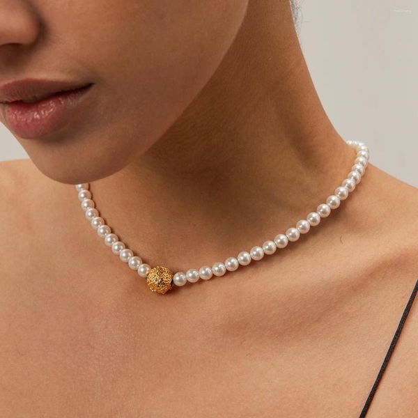 Anhänger Halsketten Uworld wasserdicht 18k PVD Gold plattiert Edelstahl Perlen Hammerblumen Halskette für Frauen Collares Para Mujer