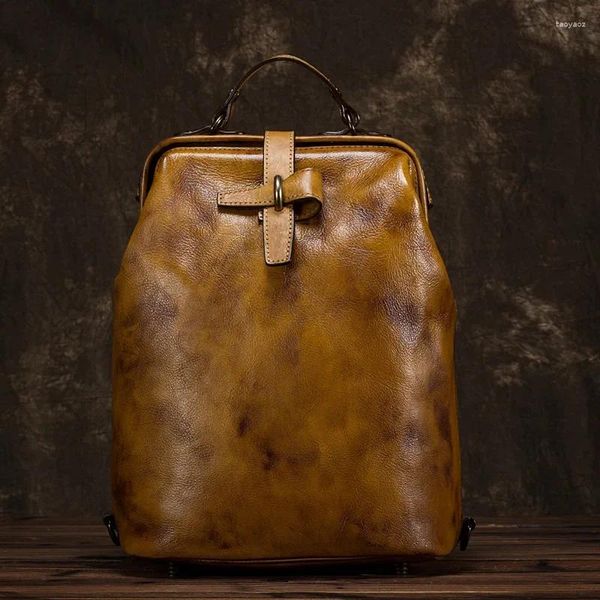 Bolsas escolares de couro vintage pele natural fêmea mochila mochila mochila mochila mochila multi-capacidade de mochila de couro genuíno