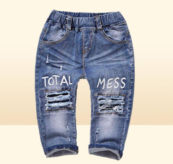 04T Jeans bebês Algodão infantil calça jeans elástica crianças calças rasgadas ripas bebe roupas gata 1 2 3 2202092902798