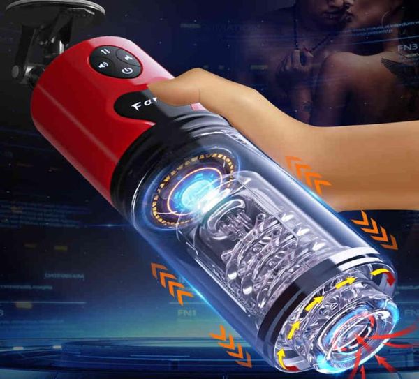 Masturbatore maschile rotazione telescopica automatica Vera vagina Voce Masturbazione Coppa per uomini Pusca tascabile Stronging Sex Toys2077998