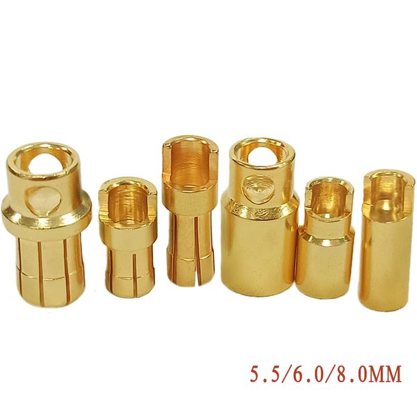 Acumulação 20/50/100pairs 5,5 mm 6mm 8mm 8mm Gold Bullet Alta Corrente Alta Conector de Banana Male Male para RC Battery/Motor