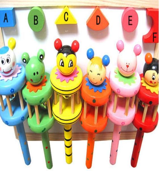 Baby Rainbow Toy Kid Pram berço Holdre Atividade de madeira Bell Shaker Rattle Top283581661