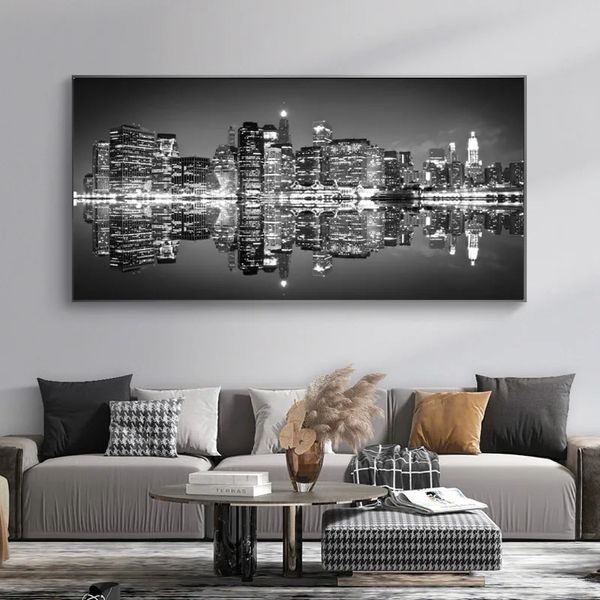 Pinturas de lona paisagem da cidade de Nova York, impressões de pôsteres em preto e branco, arte de parede, fotos para sala de estar, decoração de casa moderna sem enquadrado