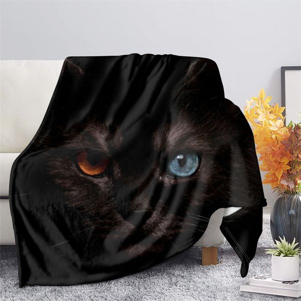 Black Cat 3D Printed Velvet Plüsch Wurf Fleece Decken Betspannung Sherpa Deckensofa/Bett/Couch Quilt Deckung für Erwachsene