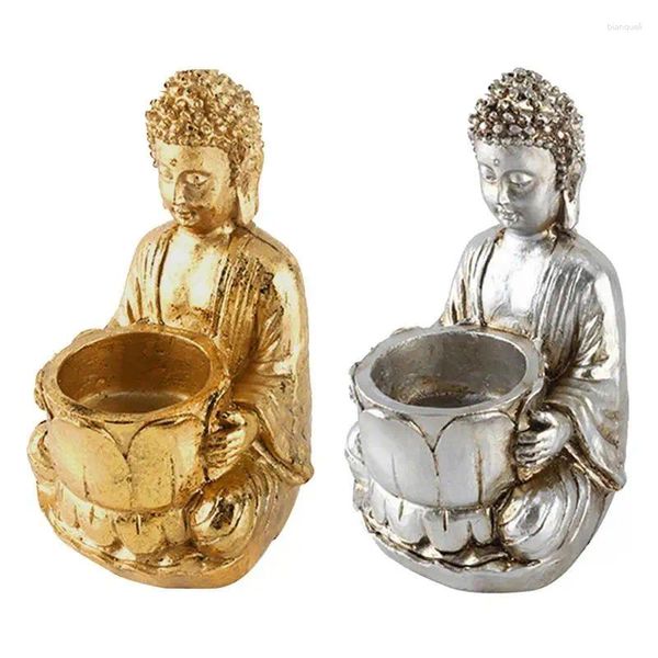 Titulares de vela Buda estátua Tea Light Holder Resin Candlestick meditando para escritórios de quintal para casa