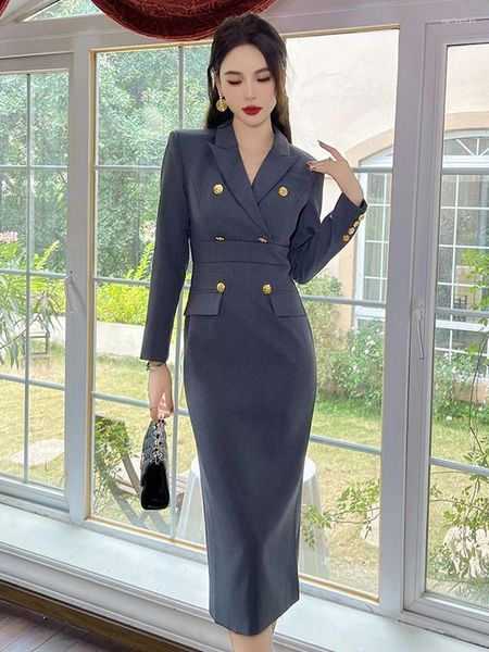 Abiti casual Lady Work Style Business Abito a matita formale Donna abbigliamento Elegante Office Commuta classico Solido Nicked Neck Slim Vestidos