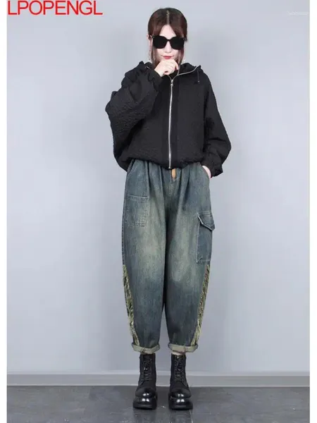 Jeans femminile donna autunno e inverno coreano lavato in difficoltà nacca e harem pantaloni harem personalità streetwear oversized oversize