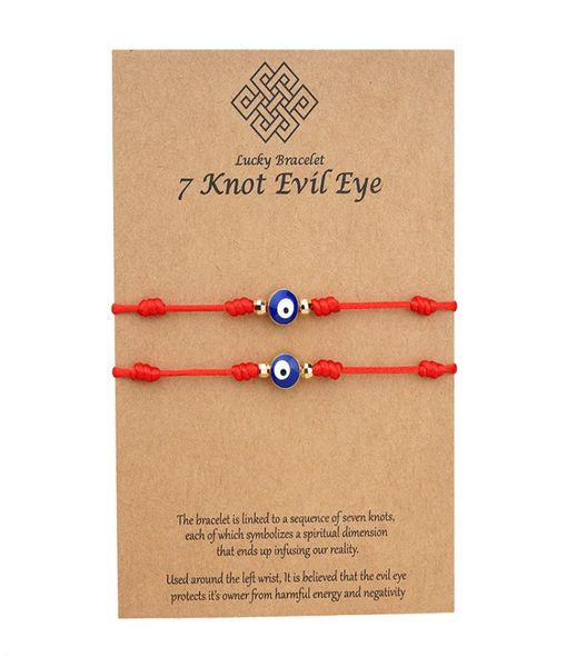 7 Knoten Blau Evil Eye Armband Papierkarte Armband Einstellbare glückliche rote Stringarmbänder Paar Schmuck Freundschaft Armband 2PSCS7631571